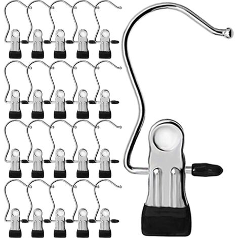 Crochet à Linge Portable Métal Acier Inoxydable Suspendus Pince à linge Polyvalents Rotatifs Epingle Clip Rideaux Cintre Pince Pantalon Bottes Cravate Chaussures Serviettes Chaussettes Foulard,20 Pcs