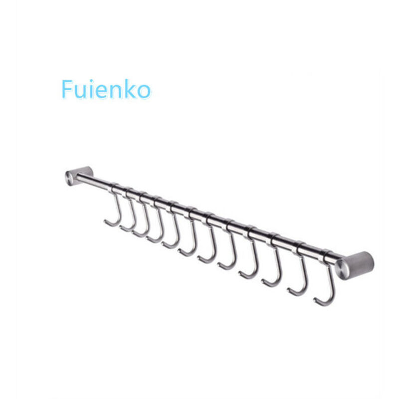 Crochet à torchon,Crochet Barre de Cuisine en Acier Inox 53cm avec 10 Crochets Argent