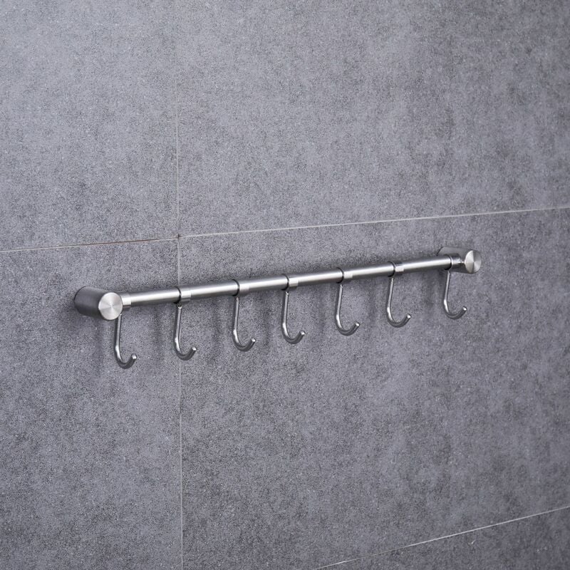 Ensoleille - Crochet à torchon,Crochet Barre de Cuisine en Acier Inox avec Argent(400 mm + 7 crochets)