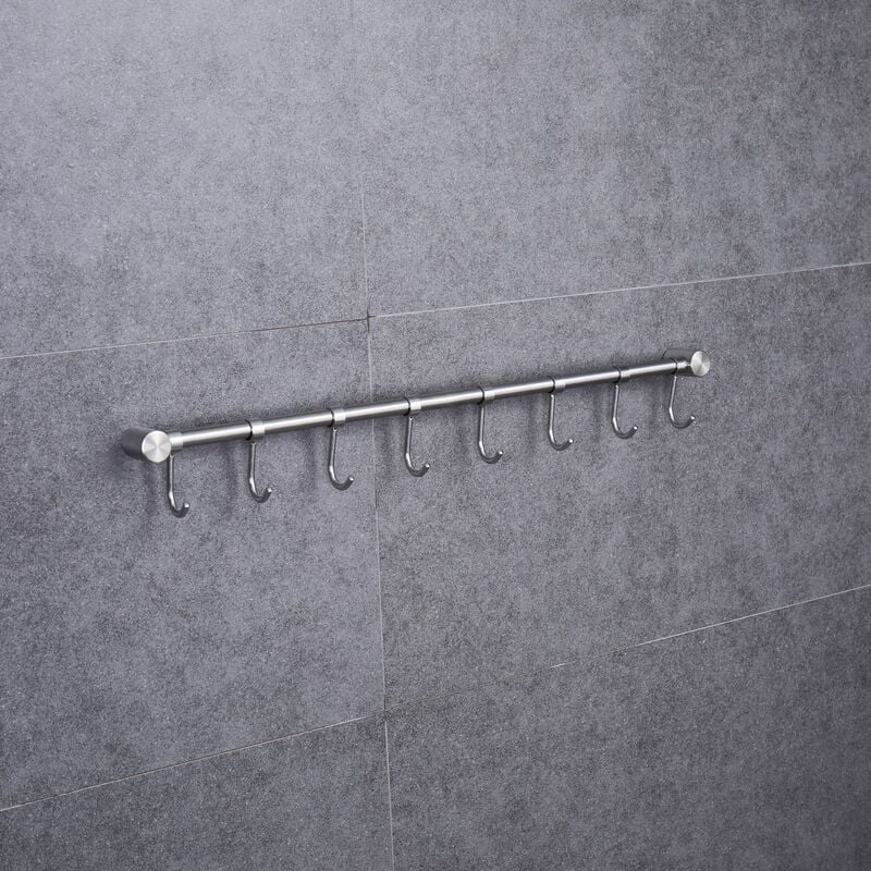 Ensoleille - Crochet à torchon,Crochet Barre de Cuisine en Acier Inox avec Argent(500 mm + 8 crochets)