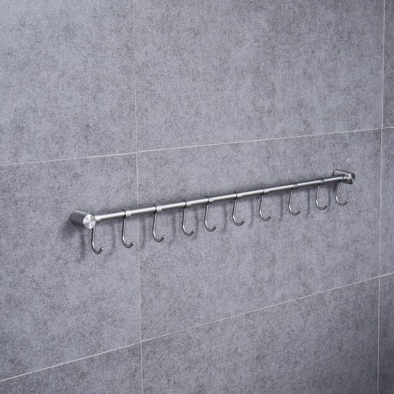 Crochet à torchon,Crochet Barre de Cuisine en Acier Inox avec Argent(600 mm + 10 crochets)