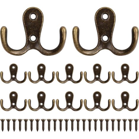 Crochet a Vis Double Métal, 12 Pièces Patere Porte Manteau Mural, Crochets Doubles Porte Manteau Mural Rétro avec 24 Vis, Crochets et Patères Rangement pour Porte-Manteau Salle de Bain Cuisine, Bronze