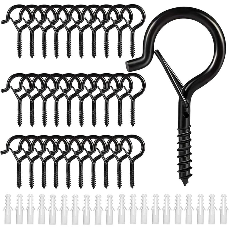 Crochet a visser vis inox a piton à crochet, Crochets à visser, Crochets de plafond en métal extérieur(30pcs)