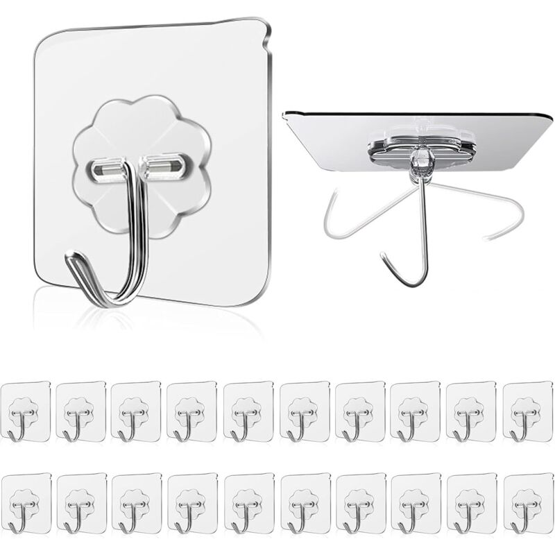 Crochet Adhésif 15kg(Max) Transparent Autocollants Crochet Murale Salle de Bain Porte Serviette Pour Accroche Salle de