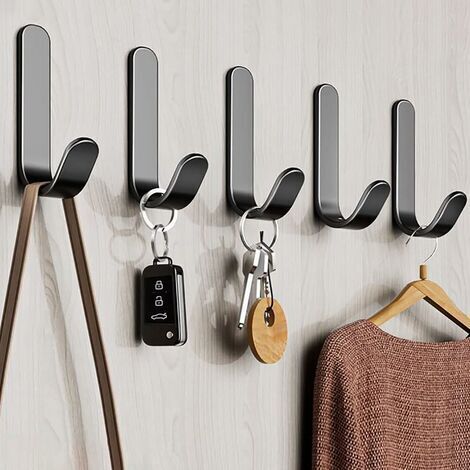 Crochet Adhésif 3M, Crochet Mural Salle de Bains En Acier Inox, Porte Serviette Auto-Adhesif Imperméable pour la Cuisine le Salon et le Bureau(Noir 12 Pièces)