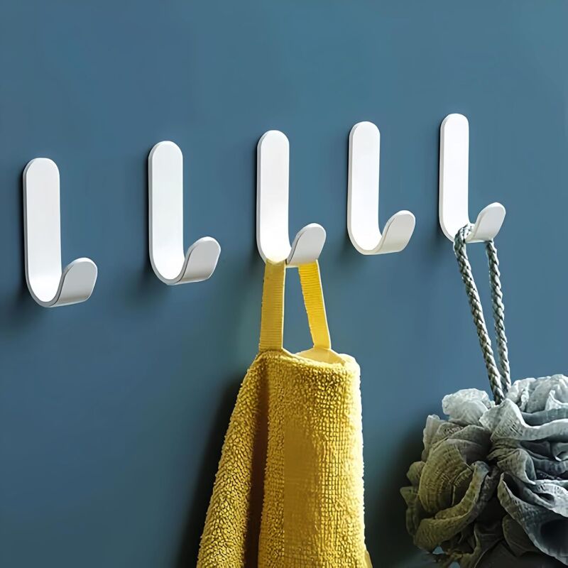 Crochet Adhésif en Acier Inoxydable - 12 Pièces Murales Auto-Adhésives, Porte Serviette pour Salle de Bain et Cuisine (Blanc)