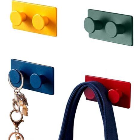 Crochet Adhésif, épissure de crochets multicolores Crochet de suspension murale Crochets de clés Crochets muraux auto-adhésifs pour suspendre des sacs, des serviettes, des prises (4 pièces)