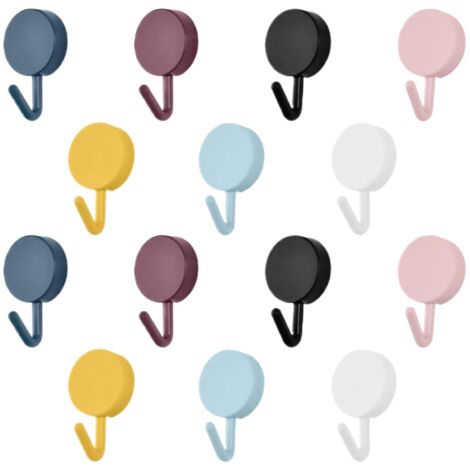 Crochet Adhésif Mural, 14 Pièces Petites Colorés Crochets Muraux Sans Percer ni clous, Pour Accroche Salle de Bain, Cuisine, Plafond, Accrocher, Mural, Porte, Peignoirs, Porte Serviette