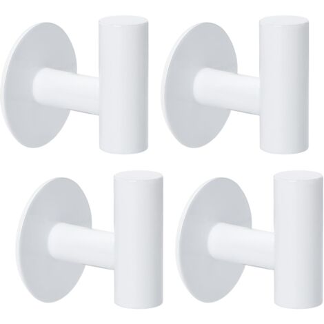 Crochet Adhésif Mural Blanc, 4 Pièces Accroche Serviette Salle de Bain, Porte Manteau Mural Sans Perçage, Crochet Autocollant en Acier Inoxydable, pour Chambre