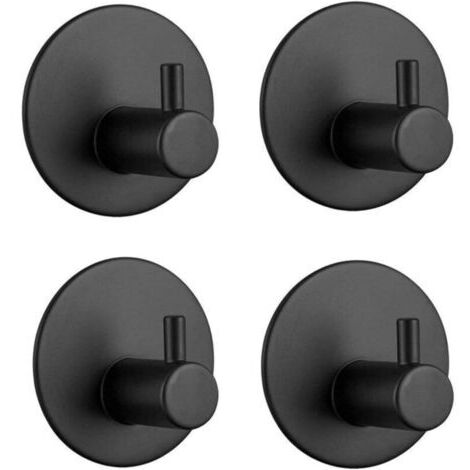 Crochet Adhesif Mural Noir 4 Pièces, Patere Salle de Bain en Acier Inoxydable, Porte Manteau Adhésif pour Cuisine Salle de Bain Chambre à Coucher