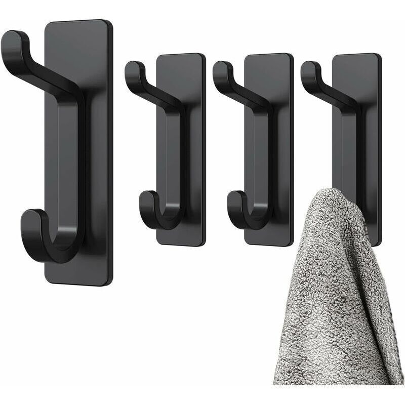 Crochet Adhesif Mural, Porte Serviette Salle de Bain, Accroche Torchon Cuisine, Porte Manteau Adhésif, Attache Murale Sans Percer, Etanche, Noir