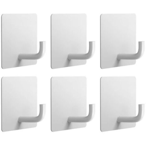 Crochet Adhesifs Muraux, Set de 6 Porte Manteau Mural sans Percage, Crochet Salle de Bain en Acier Inoxydable, (Blanc)-wj