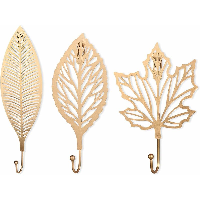 Crochet Adhésif Betterlife 3 Pièces Crochet Mural Feuilles Fonte Crochets Muraux Décoratifs Rideau TieBacks Crochets Muraux pour Suspendre Clés