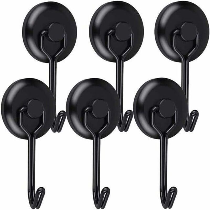 Crochet Aimanté Puissant 14 Kg 20d Crochet Magnetique Frigo Noir Néodyme Pivotants Aimant Crochet Magnétique 6pcs