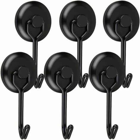 Crochet Aimanté Puissant 14 kg 20D Crochet Magnetique Frigo Noir Néodyme Pivotants Aimant Crochet Magnétique Crochets Aimantés Magnétiques pour Cuisine Torchon Tableau 6pcs
