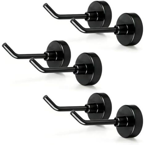 Crochet Aimanté Puissant, 6pcs Crochets Magnétiques de 7cm, Aimantés pour Bateau Croisière, Garage, Cuisine et Réfrigérateur (Noir) -