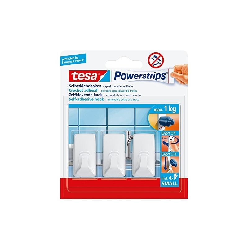 Tesa - 570720000000 mini crochets, blanc, set de 3 pièces