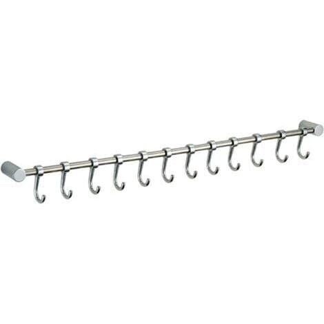 Crochet Barre de Cuisine Acier Inox Crochet à torchon 53cm avec 10 Crochets Argent