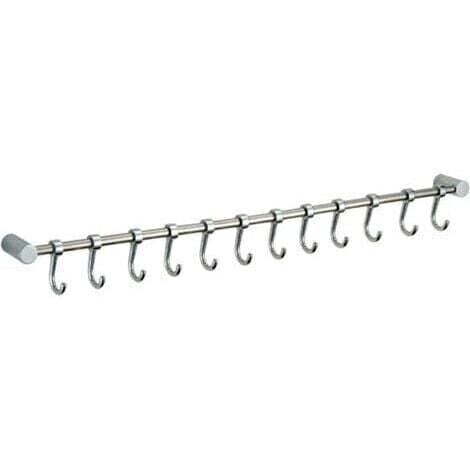 Crochet Barre de Cuisine  Acier Inox Crochet à torchon  53cm avec 10 Crochets Argent
