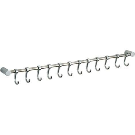 Crochet Barre de Cuisine Acier Inox Crochet à torchon 53cm avec 12 Crochets Argent