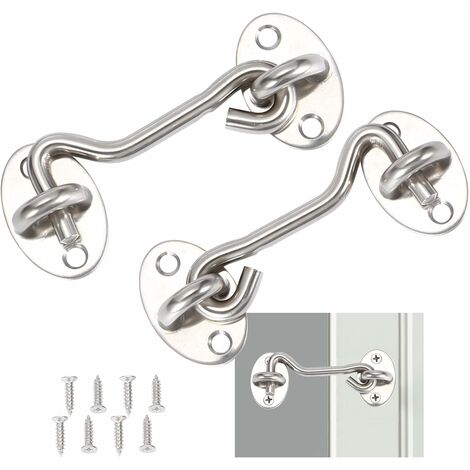 Crochet Cabine 2 Pièces,Crochet Fermeture Porte,Serrure à Crochet de Porte en Acier Inoxydable Argent,Avec Vis de Montage,Pour Fenêtre,Porte de Grange,Porte de Hangar,Porte de Garage(7.5cm)