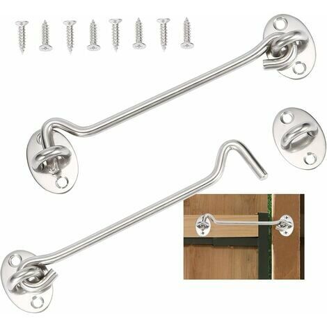 Crochet Cabine 2 Pièces,Crochet Fermeture Porte,Serrure à Crochet de Porte en Acier Inoxydable Argent,Avec Vis de Montage,Pour Fenêtre,Porte de Grange,Porte de Hangar,Porte de Garage,Argent (15.4cm)