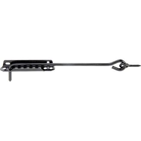 Crochet crémaillère ajustable – avec platine d'arrêt ajustable –  Longueur 300 mm –  noir – Marque Alberts