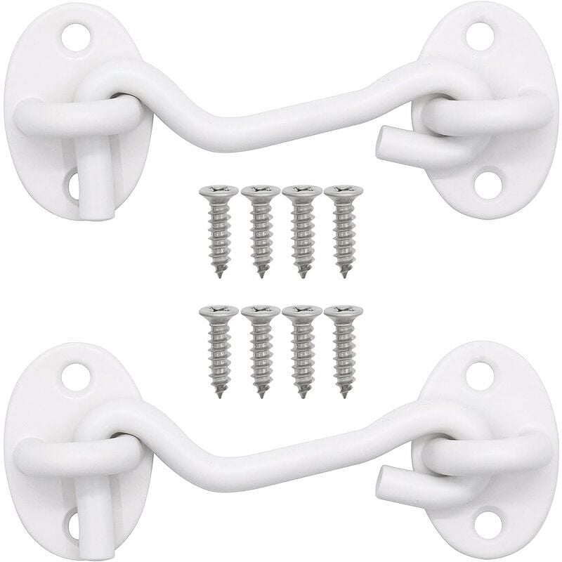 Ensoleille - Crochet de (3inch) 2 Pièces pour Serrures Porte de Grange, Salle de Bain, Fenêtre, Porte Coulissante, Crochet Fermeture Porte Blanc