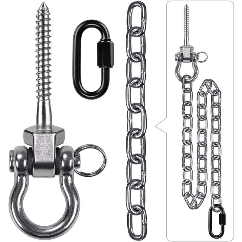 Crochet de BalançOire, 13cm Vis Hamac Cintre de BalançOire kit de Fixation Pivotant avec Mousqueton et Chaîne Argentée 1m pour Chaise Jeux