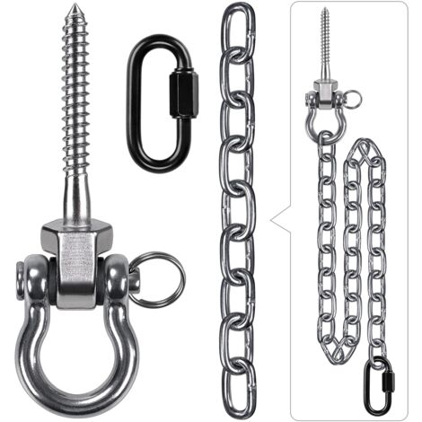 Crochet de BalançOire, 13cm Vis Hamac Cintre de BalançOire kit de Fixation Pivotant avec Mousqueton et Chaîne Argentée 1m pour Chaise Jeux d'extérieur, Corde de Yoga, Sac de Frappe, 453kg