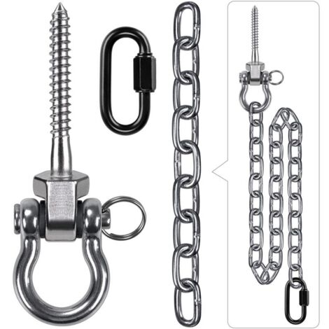Crochet de BalançOire, 13cm Vis Hamac Cintre de BalançOire kit de Fixation Pivotant avec Mousqueton et Chaîne Argentée 1m pour Chaise Jeux d'extérieur, Corde de Yoga, Sac de Frappe, 453kg