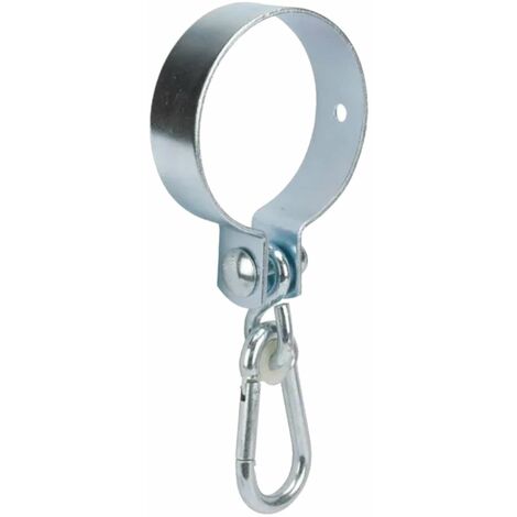 Crochet de balançoire extérieur cerclage en acier zingué avec mousqueton fixation rondin central, diamètre 50mm