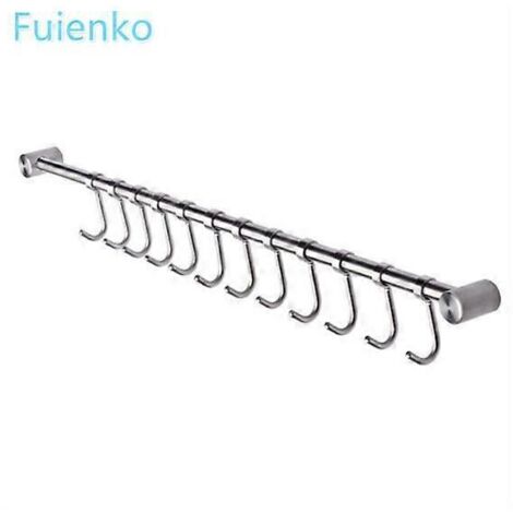 Crochet de bar de cuisine en acier inoxydable 53 cm avec 12 crochets argentés
