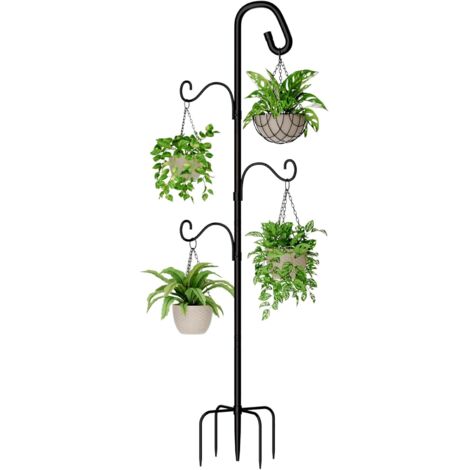 Crochet de Berger Extérieur 120cm Mangeoire Oiseaux sur Pied - Support Jardin Robuste 4 Crochets Réglables pour Plantes Suspendues Pots de Fleurs Lanternes Décoration