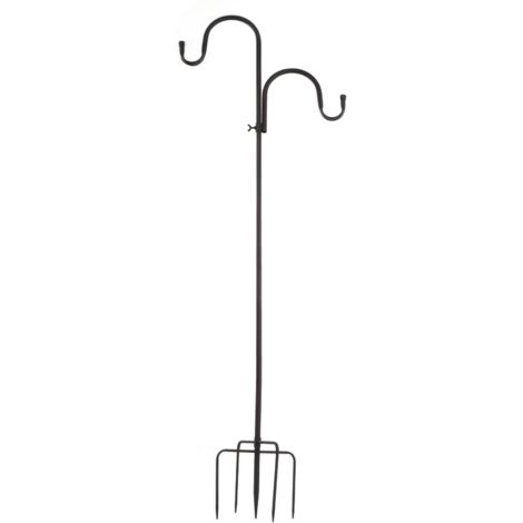 Crochet de Berger, Piquet de Jardin en Fer avec Crochets Doubles Support de Poteau de Mangeoire pour Oiseaux D'extérieur avec Peinture Antirouille pour Plantes Suspendues Lanterne Lumineuse Solaire