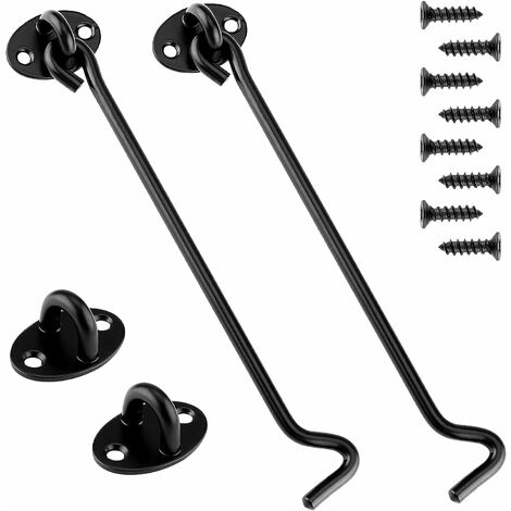 Crochet de Cabine 2 Pièces Crochet Fermeture Porte Noir Acier Inoxydable Crochets avec oil de Porte Verrous et Boulons pour Serrures Porte de Grange, Salle de Bain, Fenêtre, Porte Coulissante（20cm）LO-Ron