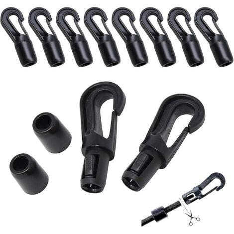 Crochet de corde en plastique, mousqueton pivotant, clip de déclenchement, 10 pièces, tendeur en caoutchouc, crochet accessoire pour corde élastique