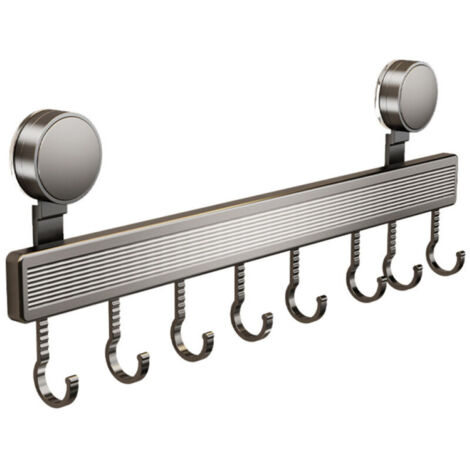 Crochet de cuisine à ventouse, une rangée de crochets coulissants, barre de suspension, espace sans perçage, en aluminium, rangement pour spatules, support mural - gris anthracite [ventouse] 50 cm, 10