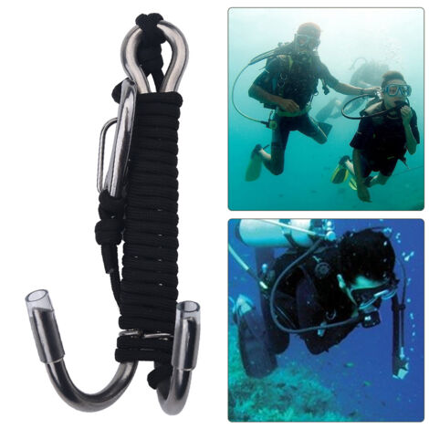 Crochet de Dérive Double en Acier Inoxydable pour Plongée sous Marine et Exploration de Grottes avec Ligne (Noir)