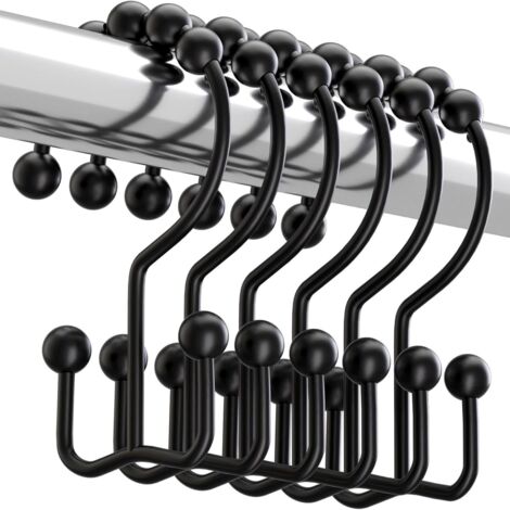 Crochet De Douche - Double Crochet En Métal Antirouille - Pour Rideau Et Doublure - Lot De 12 - Noir