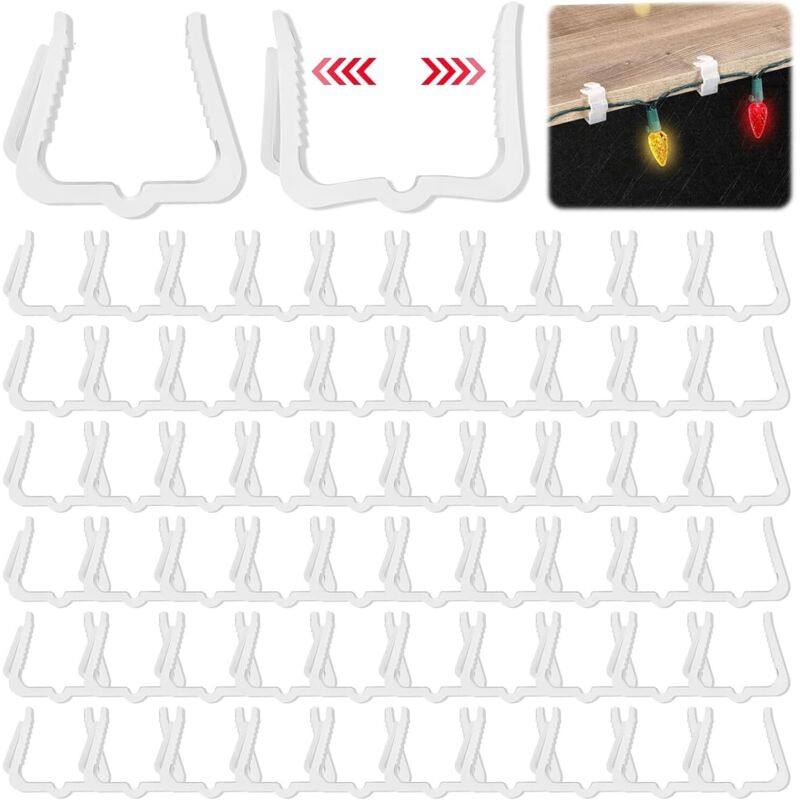 Crochet de Lumière de Noël, 60 Pièces Crochets et Clips pour Gouttières, Suspension et Attache Guirlande Lumineuse Extérieur
