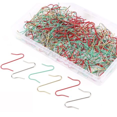 Crochet de Noël, 200 Crochets à Boules S, Petit Crochet de Suspension pour Boule de Noël, Multicolore, or, argent, rouge et vert