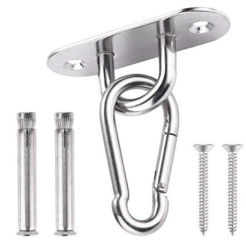 Crochet de Plafond Avec de Mousqueton Inox, Fixation Hamac Inox Convient pour Plafond Béton/ Bois, Crochet Articulé Parfait pour Hamac Chaise
