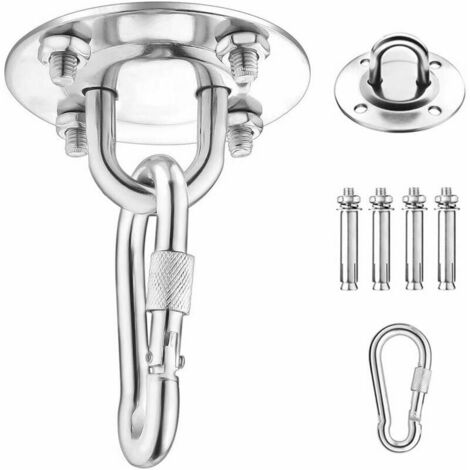 Crochet de Plafond, Crochet de Fixation Murale pour Hamac Suspendu,Yoga,Chaise Accrochante et Sac de Boxe, 450KG Capacité Acier Inoxydable Kit de Suspension Trainer avec Mousqueton et Vis de Fixation