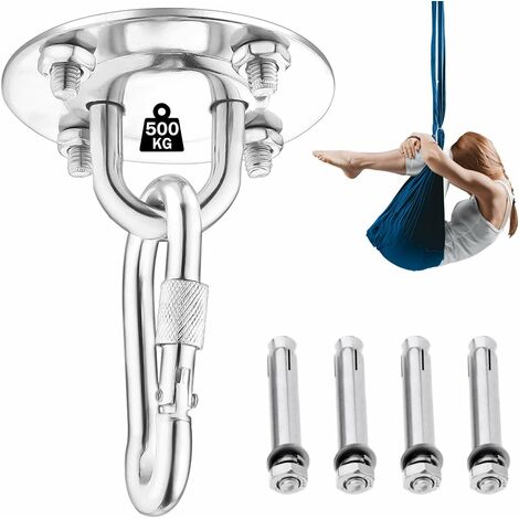Crochet de Plafond, Crochet de Fixation Murale pour Hamac Suspendu,Yoga,Chaise Accrochante et Sac de Boxe, 500KG Capacité Acier Inoxydable Kit de Suspension Trainer avec Mousqueton et Vis de Fixation