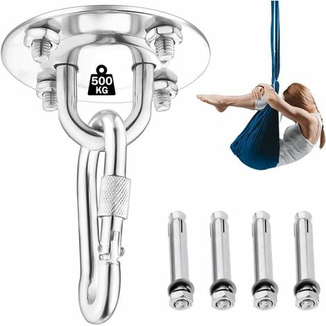 NAXUNNN Crochet de Plafond, Crochet de Fixation Murale pour Hamac Suspendu,Yoga,Chaise Accrochante et Sac de Boxe, 500KG Capacité Acier Inoxydable Kit de Suspension Trainer avec Mousqueton et Vis de Fixation