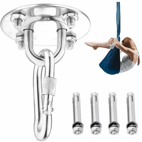 Crochet de Plafond, Crochet de Fixation Murale pour Hamac Suspendu,Yoga,Chaise Accrochante et Sac de Boxe, Suspension Trainer avec Mousqueton et Vis de Fixation