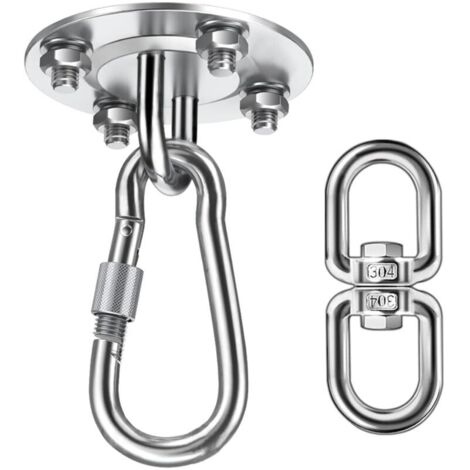 Crochet de Plafond Lourds 400 kg Capacité,360 ° Rotation Acier Inoxydable Crochet Hamac Suspension kit,Ronde Support de Plafond pour Yoga Aérien,Chaise Accrochante,Sac de Boxe,Balançoire