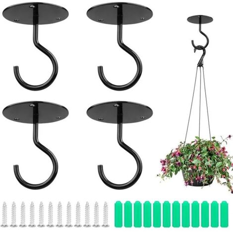 Crochet de Plafond Montage à Visser Crochet Mural Supérieur pour Suspendus Lumière, Panier de Plantes Jardin, Jardinières (4pcs)