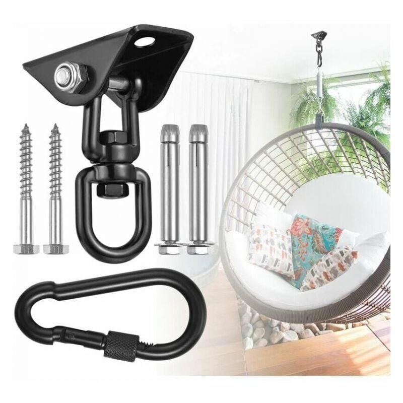 Crochet de Plafond pour Fauteuil Suspendu pivotant à 360 °, balançoire, Suspension, Crochet avec vis pour béton, Bois, Aire de Jeux, véranda, siège